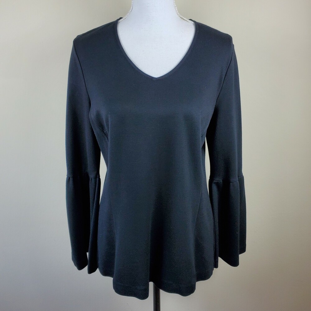 Cabi Womens Top M Black Its A Party Bell Sleeve V Neck Shirt Blouse #3500